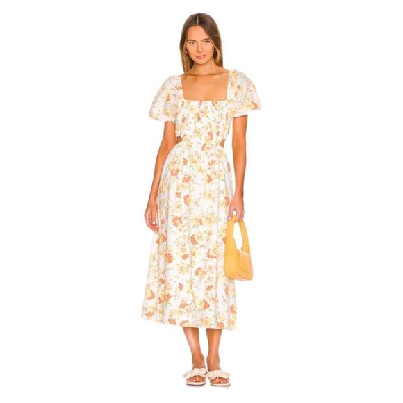 Faithfull The Brand Cutout Spring Loucetta Romantic Cottage Midi Dress NWT Sz S - Picture 6 of 15